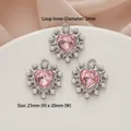 Detailed view of pink heart crystal charms with pearls and 23mm size dimensions - 529# Silver - Pink Zirconia