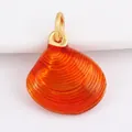 Orange enamel seashell charm pendant with gold bail for summer beach jewelry - Orange Resin Shell