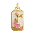 Rectangular golden tarot pendant with white enamel and long-haired maiden design - M801142-Pink