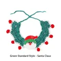 Green knit pet Christmas collar with white trim and a cute Santa Claus decorative figure - Green Santa Claus Knitted Collar