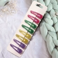 Set of 8 glitter teardrop hair clips in pink green yellow and purple colors - Colorful Glitter Water Drop Hair Clips 8Pcs Set (R1)