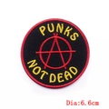 Punks Not Dead embroidered iron-on patch with red anarchy symbol, 6.6cm round badge - PUNKS NOT DEAD/Dia 6.6cm