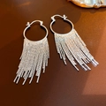 Moderne minimalistische zilveren oorringen met lange vloeiende kettingkwastjes voor dames - Cirkel Kwastje Oorsluiting / Zilver