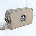 Khaki nylon triple zipper pouch with wristlet strap and layered compartment design - Medium / Dark Khaki