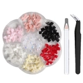 3D colorful bow nail charms set in plum box with pink and black resin decorations - Trending Style 2 (With Tools)