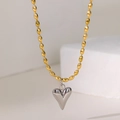 Golden beaded necklace featuring a sleek silver 3D heart-shaped pendant for women - Mixed Color Heart Necklace / Multicolor