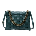 Dark green woven leather crossbody bag featuring a chunky gold chain strap accent - Green