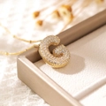 Gold plated puffy letter G necklace with sparkling zircon pavé in a beige gift box - Letter G (18k Gold + Bead Chain)
