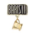 Golden Barista enamel pin badge with a dangling coffee cup charm for accessories - Coffee Cup Style (XZ7917)