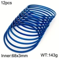 Set of 12 vibrant blue 3mm titanium steel bangles stacked in a minimalist arrangement - 12Pcs Set-Blue (KB183922-LO)