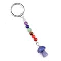 Colorful chakra bead keychain with a blue mushroom crystal pendant and silver ring - Blue Aventurine