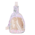 Purple floral canvas chest bag for kids featuring a glittery quicksand PVC window - Purple