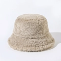 Detailed view of the soft beige plush fabric texture on this warm winter bucket hat - M(56-58cm) / Khaki
