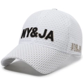 White breathable mesh baseball cap with premium NY&JA 3D embroidery on front panel - White