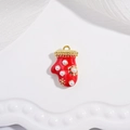 Festive red Christmas stocking pendant with pearls on a decorative white tray background - Red Enamel Pearl Christmas Glove