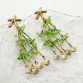 Starfish stud earrings with green beads and golden shell charms in bohemian style - Green (TZ-E0718-02-green)