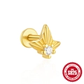 Gold S925 sterling silver wing ear stud with a round gemstone for cartilage piercing - Gold Style 13-Fan Wing