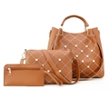 Ensemble de 3 sacs marron avec cabas, sac bandoulière et portefeuille ornés de perles - Marron