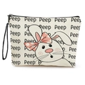 Trousse à maquillage de Pâques en toile crème avec motif lapin et imprimé Peep - Style Lapin Peep - Avec Dragonne (xy-058-2)