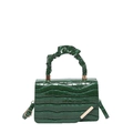 Borsa quadrata verde in pelle verniciata coccodrillo con manico a pieghe e oro - Verde