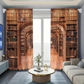 Retro-3D-Bibliothek-Bücherregal-Vorhänge für ein geräumiges Wohnzimmerdekor - Bogenbibliothek / 130*160CM