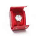 Portable premium red leather watch storage box with metallic strap watch inside - 1 Slot Smooth Red