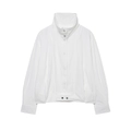 Giacca bomber in lino bianco da donna con bottoni in metallo e collo alla coreana - S / Tops