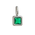 Square cut green zircon pendant charm in silver setting for DIY necklaces - May Birthstone Pendant - Steel Color