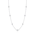 S925 sterling silver necklace with seven clover floral pendants and clear zircon stones - Necklace / White Gold