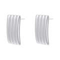 Macro shot of silver plated rectangular earrings with textured vertical ridges on a pair - VE1450 Vertical Stripe / Silver