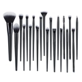 Professional 20-piece makeup brush set with black handles and tricolor soft fibers - All Black Set