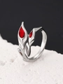 Anello punk gotico regolabile in argento con design a fiamma rossa simmetrica - Stile Doppia Pietra Rossa Argento(N-1064)