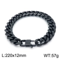 Black stainless steel Cuban link bracelet for men with 12mm width and lobster clasp - 12mm / Black