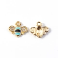 Front and back view of gold bee pendant with blue enamel and sparkling rhinestones - Blue Bee (Gold Base)