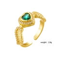 Anello regolabile dorato con zircone a cuore verde e ali d'angelo, peso di 2,8g - Oro Verde Ali di Cuore