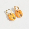 Minimalist gold oval stud earrings with orange cracked texture and hollow center design - Orange (ES2620-5)