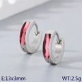 Titanium steel silver hoop earrings with a rectangular pink zircon stone inlay - Silver Base with Light Purple Stone (KE118306-TGD)