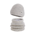 Winter fleece-lined knit beanie and neck warmer set in grey marl finish for men - Two-Piece Set / Beige