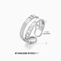 Silver adjustable stainless steel ring with a modern layered chain texture design - Double Layer Style (ZN156S)