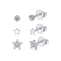 Macro view of S925 sterling silver earring set with heart star and zircon details - Silver (3 Pieces Set)