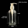 Transparent 250ml PET plastic pump bottle with white dispenser and dimensions - 250ml Fat Clear Bottle (Lotion Pump)
