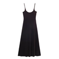 Elegant chocolate brown satin maxi dress with thin spaghetti straps and a round neckline - S / Coffee