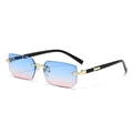Frameless rectangle sunglasses with blue and pink gradient lenses and gold metal hinges - C12-Blue Pink Gradient