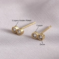 Elegant gold-plated geometric stud earrings with double zircon stones on silk - Double Round Style