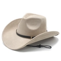 Classic western beige suede cowboy hat with black leather belt and adjustable chin strap - M (56-58cm) / Beige