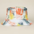 Detailed view of tie-dye bucket hat with reinforced brim stitching and vibrant patterns - M (56-58cm) / Graffiti Orange and Yellow (No.9)