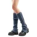Grijsblauwe gebreide beenwarmers met ritssluiting aan de zijkant en ribgebreid patroon - Eén maat / Denim Blauw
