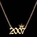 Golden stainless steel crown number 2007 pendant necklace with minimalist curb chain - 2007 / Gold