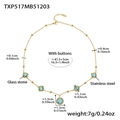 Gold stainless steel necklace with blue square glass stones and bead accents - Lake Blue Glass Stone Gold Necklace / 41.5+5cm