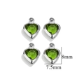 Set of four 7.5x8mm heart-shaped green crystal pendants in silver stainless steel finish - Single Hole-Green / Steel